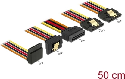 Picture of Delock Cable SATA 15 pin power plug with latching function > SATA 15 pin power receptacle 2 x straight / 1 x down / 1 x up 50 cm
