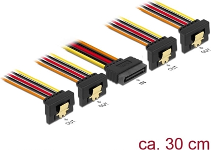 Picture of Delock Cable SATA 15 pin power plug with latching function > SATA 15 pin power receptacle 4 x down 30 cm
