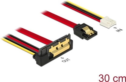 Picture of Delock Cable SATA 6 Gb/s 7 pin receptacle + Floppy 4 pin power female > SATA 22 pin receptacle downwards angled metal 30 cm