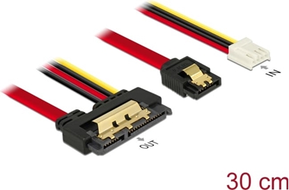 Picture of Delock Cable SATA 6 Gb/s 7 pin receptacle + Floppy 4 pin power female > SATA 22 pin receptacle straight metal 30 cm