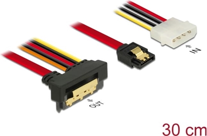 Picture of Delock Cable SATA 6 Gb/s 7 pin receptacle + Molex 4 pin power plug > SATA 22 pin receptacle downwards angled metal 30 cm