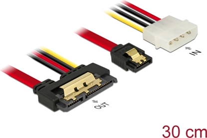 Picture of Delock Cable SATA 6 Gb/s 7 pin receptacle + Molex 4 pin power plug > SATA 22 pin receptacle straight metal 30 cm