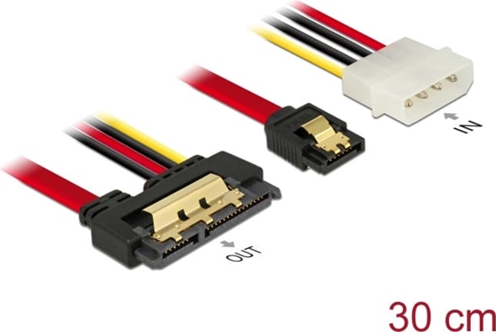 Picture of Delock Cable SATA 6 Gb/s 7 pin receptacle + Molex 4 pin power plug > SATA 22 pin receptacle straight metal 30 cm