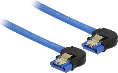 Picture of Delock Cable SATA 6 Gb/s receptacle downwards angled > SATA receptacle downwards angled 20 cm blue with gold clips