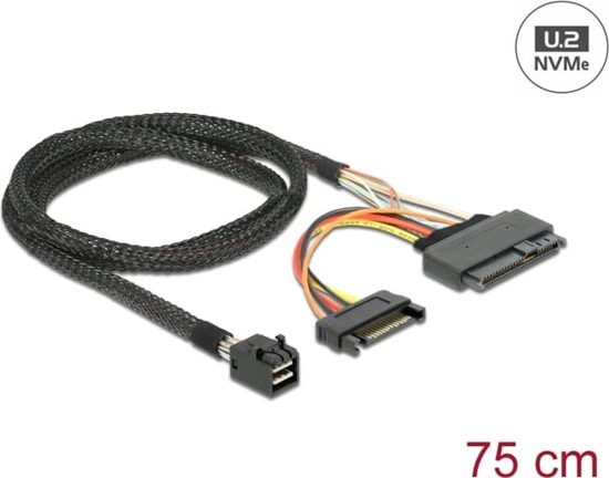 Picture of Delock Cable SFF-8643 male > U.2 SFF-8639 female + SATA power connector 75 cm