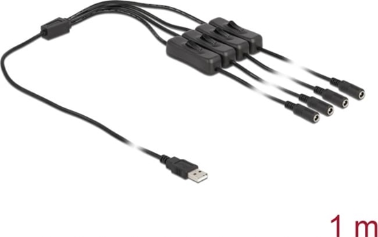 Picture of Delock Cable USB Type-A male to 4 x DC 5.5 x 2.1 mm female with switch 1 m
