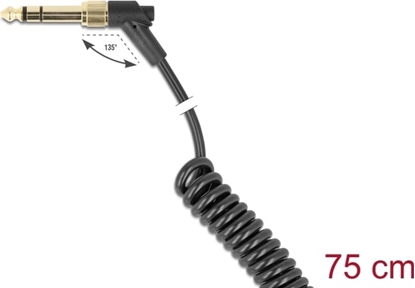Изображение Delock Coiled Cable 3.5 mm 3 pin Stereo jack male to Stereo jack male angled with screw adapter to 6.35 mm 75 cm