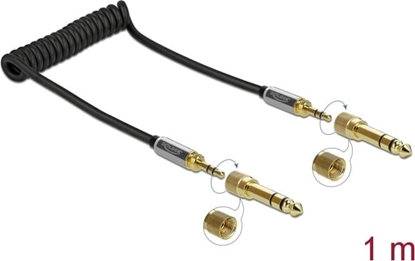 Изображение Delock Coiled Cable 3.5 mm 3 pin Stereo Jack male to Stereo Jack male with screw adapter 1 m