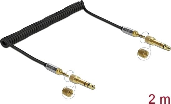 Изображение Delock Coiled Cable 3.5 mm 3 pin Stereo Jack male to Stereo Jack male with screw adapter 2 m