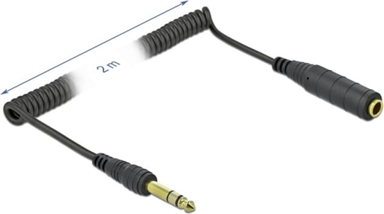 Изображение Delock Coiled Cable Extension 3 pin 6.35 mm Stereo Jack male to Stereo Jack female 2 m black