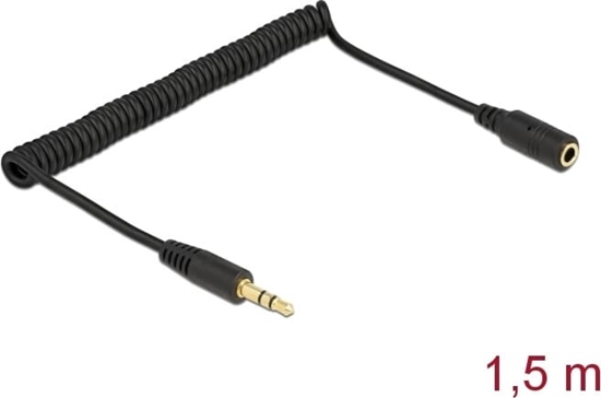 Изображение Delock Coiled Cable Extension 3.5 mm 3 pin Stereo Jack male to Stereo Jack female 1.5 m black