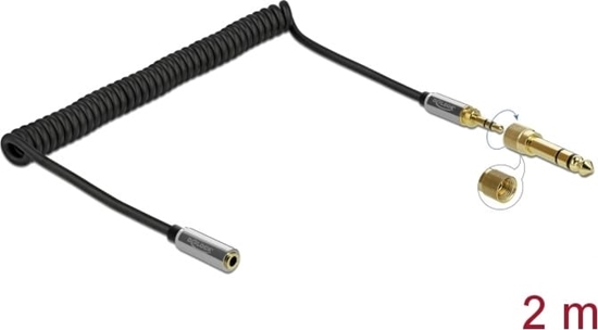 Изображение Delock Coiled Cable Extension 3.5 mm 3 pin Stereo Jack male to Stereo Jack female with 6.35 mm screw adapter 2 m