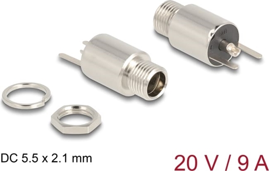 Изображение Delock Connector DC 5.5 x 2.1 mm female bulkhead soldering version - round 20 V / 9 A
