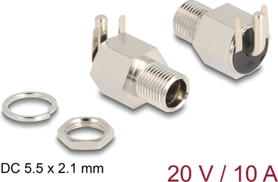 Изображение Delock Connector DC 5.5 x 2.1 mm female bulkhead soldering version angled - Hexagon 20 V / 10 A