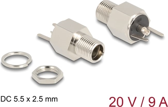 Изображение Delock Connector DC 5.5 x 2.5 mm female bulkhead soldering version - Hexagon 20 V / 9 A