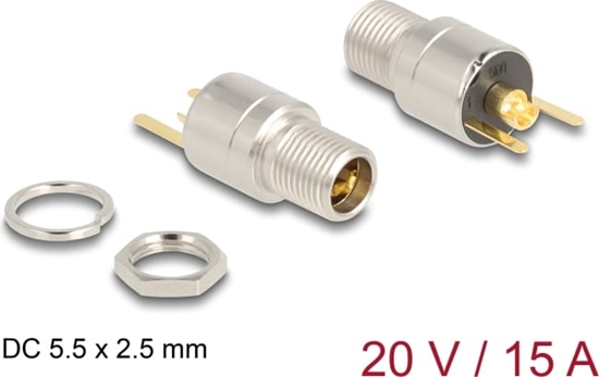 Изображение Delock Connector DC 5.5 x 2.5 mm female bulkhead soldering version - round 20 V / 15 A