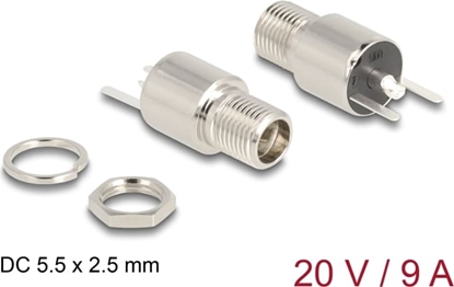 Изображение Delock Connector DC 5.5 x 2.5 mm female bulkhead soldering version - round 20 V / 9 A