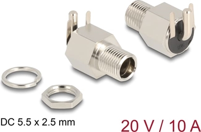Изображение Delock Connector DC 5.5 x 2.5 mm female bulkhead soldering version angled - Hexagon 20 V / 10 A