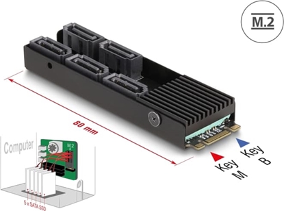 Picture of Delock Converter M.2 2280 Key B+M male to 5 x SATA with heat sink