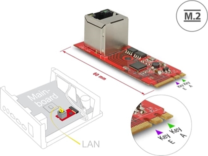 Изображение Delock Converter M.2 Key A+E male > 1 x RJ45 Gigabit LAN port vertical