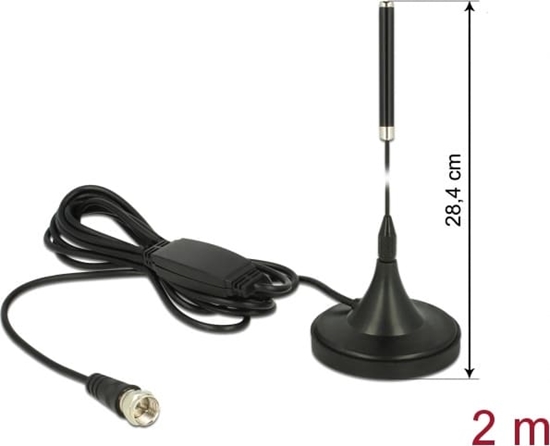 Изображение Delock DAB+ Antenna F Plug 21 dBi active fixed omnidirectional with magnetic base RG-174 2 m black