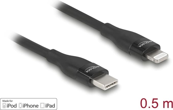 Изображение Delock Data and charging cable USB Type-C™ to Lightning™ for iPhone™, iPad™ and iPod™ black 0.5 m MFi