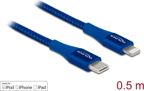 Изображение Delock Data and charging cable USB Type-C™ to Lightning™ for iPhone™, iPad™ and iPod™ blue 0.5 m MFi