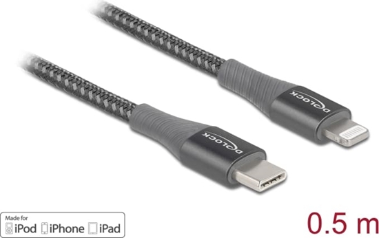 Изображение Delock Data and charging cable USB Type-C™ to Lightning™ for iPhone™, iPad™ and iPod™ grey 0.5 m MFi