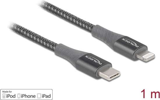 Изображение Delock Data and charging cable USB Type-C™ to Lightning™ for iPhone™, iPad™ and iPod™ grey 1 m MFi