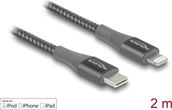 Изображение Delock Data and charging cable USB Type-C™ to Lightning™ for iPhone™, iPad™ and iPod™ grey 2 m MFi