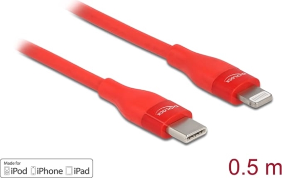 Изображение Delock Data and charging cable USB Type-C™ to Lightning™ for iPhone™, iPad™ and iPod™ red 0.5 m MFi