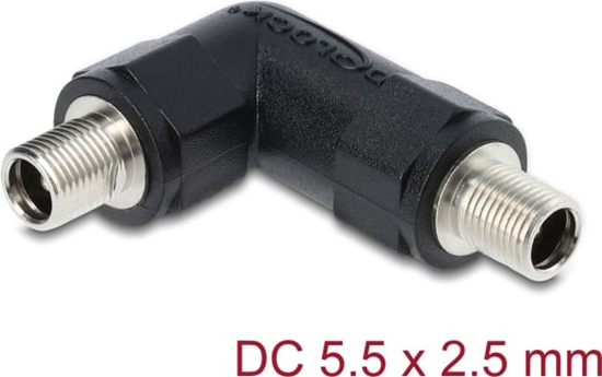 Изображение Delock DC Barrel Jack Adapter DC 5.5 x 2.5 mm female to female with thread angled 90°