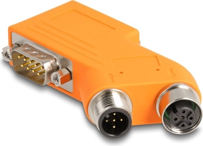 Изображение Delock D-Sub 9 male and female to M12 male and female 5 pin A-coded CAN bus splitter 35° orange