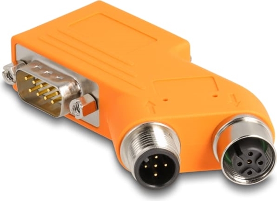 Изображение Delock D-Sub 9 male and female to M12 male and female 5 pin A-coded CAN bus splitter 35° orange