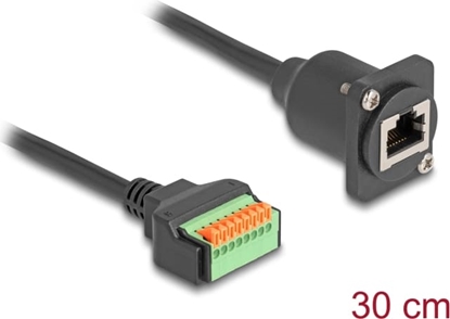 Изображение Delock D-Type Cable RJ45 jack to Terminal Block with push button Cat.5e black 30 cm