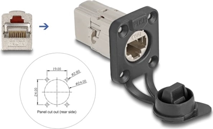 Изображение Delock D-Type RJ45 built-in connector / coupler Cat.6A STP with protective cap IP66 dust and waterproof