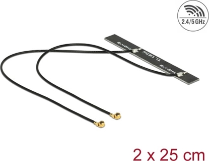 Изображение Delock Dual Band WLAN WiFi 6 Twin Antenna 2 x I-PEX Inc., MHF® I plug 5 dBi 2 x 50 cm PCB internal self adhesive