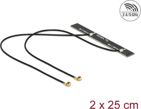 Изображение Delock Dual Band WLAN WiFi 6 Twin Antenna 2 x I-PEX Inc., MHF® I plug 5 dBi 2 x 50 cm PCB internal self adhesive