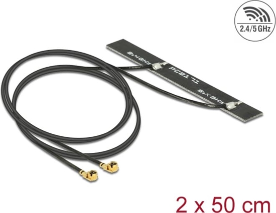Изображение Delock Dual Band WLAN WiFi 6 Twin Antenna 2 x I-PEX Inc., MHF® I plug 5 dBi 2 x 50 cm PCB internal self adhesive