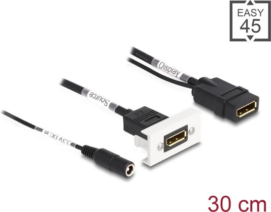 Изображение Delock Easy 45 DisplayPort 4K 60 Hz Module with DC feed 2.1 x 5.5 mm and pigtail,22.5 x 45 mm