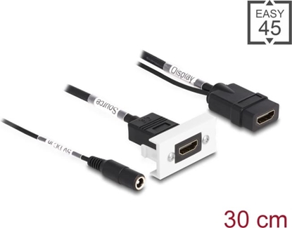 Изображение Delock Easy 45 HDMI 4K 60 Hz Module with DC feed 2.1 x 5.5 mm and pigtail,22.5 x 45 mm