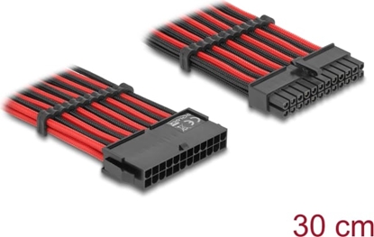 Изображение Delock Extension Cable 24 pin ATX male to 24 pin ATX female textile shielding red-black 30 cm