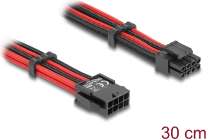 Изображение Delock Extension Cable 8 pin EPS male to 4 + 4 pin EPS female textile shielding red-black 30 cm