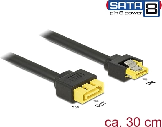 Изображение Delock Extension cable SATA 6 Gb/s receptacle > SATA plug with pin 8 power support latchtype 30 cm