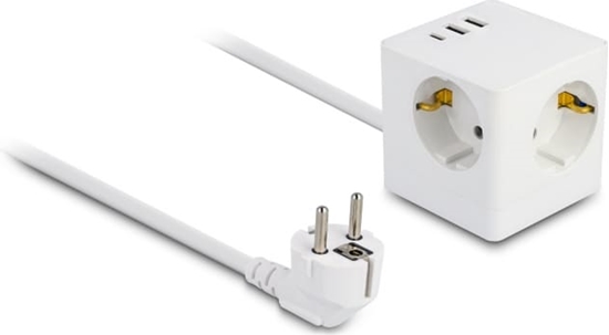 Изображение Delock Extension Socket Cube 3-way with childproof lock and USB charger, 1.5 m cable, white