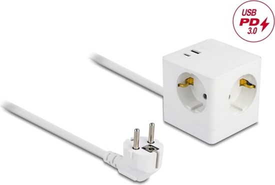 Изображение Delock Extension Socket Cube 3-way with childproof lock and USB PD 3.0 charger 20 W, 1.5 m cable, white