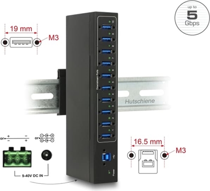 Изображение Delock External Industry Hub 10 x USB 3.0 Type-A with 20 kV ESD protection