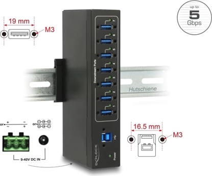 Изображение Delock External Industry Hub 7 x USB 3.0 Type-A with 20 kV ESD protection