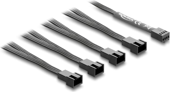 Изображение Delock Fan Cable splitter 1 x 4 pin PWM female to 4 x 4 pin PWM male black – 40 cm long with 20 cm branch