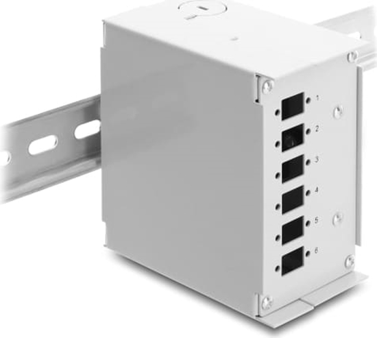 Изображение Delock Fiber Optic Patch Panel 6 port for SC Simplex or LC Duplex grey metal for DIN rail mounting